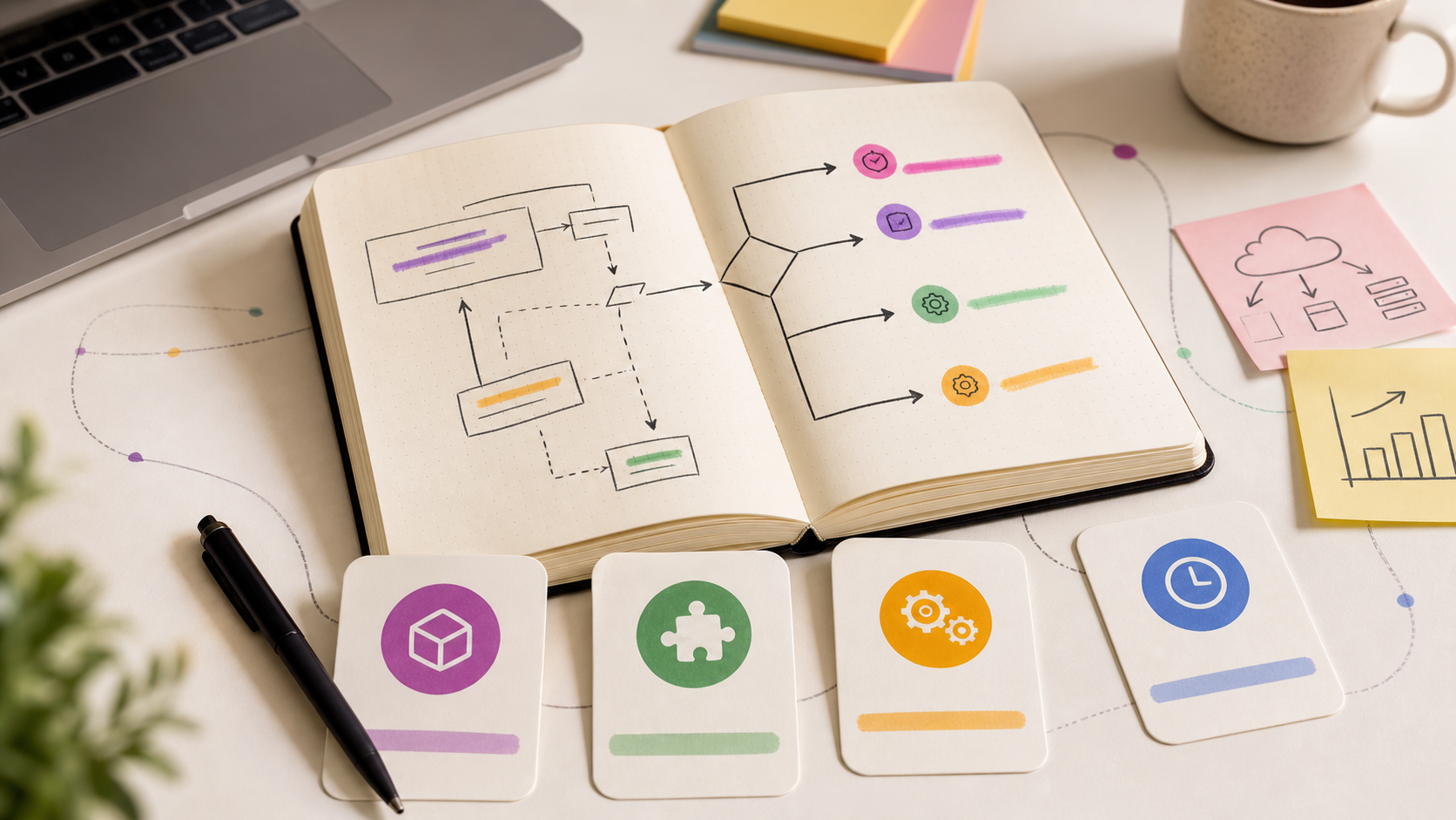 Cuaderno cálido con líneas y formas para notas de ingeniería